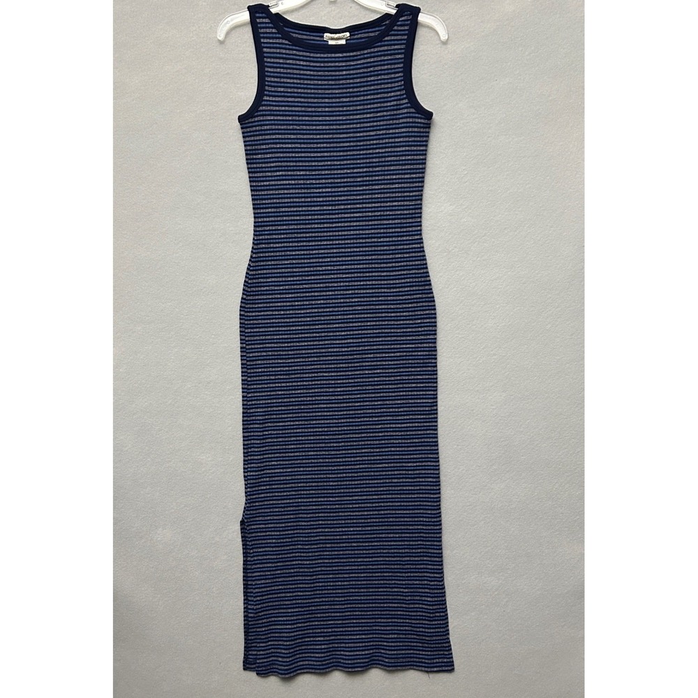 Faded Glory Womens Small Maxi Dress Blue Striped Y2K 90s Bodycon Tank Slit